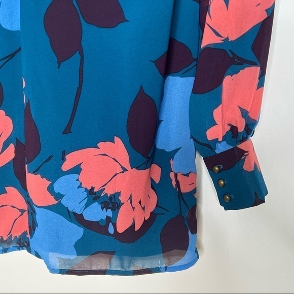 CHARLES Henry Dress blue Floral Print Long sleeve Sheer Shift small - Picture 10 of 13